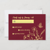 Romantische Blume goldfarben burgundische Hochzeit RSVP Karte (Vorderseite)