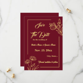 Romantische Blume goldfarben burgundische Hochzeit Save The Date