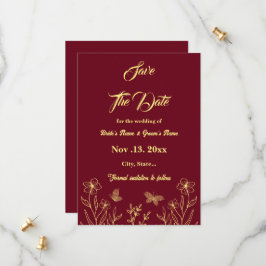 Romantische Blume goldfarben burgundische Hochzeit Save The Date