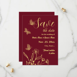 Romantische Blume goldfarben burgundische Hochzeit Save The Date