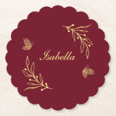 Romantische Blume goldfarben burgundische Hochzeit Untersetzer (Vorderseite)