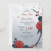 romantische Blume Hochzeit der Marine und Bordeaux Einladung (Vorderseite)