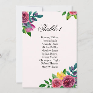 Romantische Blume Hochzeitskarte. Tabellenplan Einladung