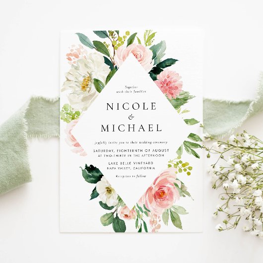 Romantische Blume im Wasserfarbengarten QR Code Ho Einladung