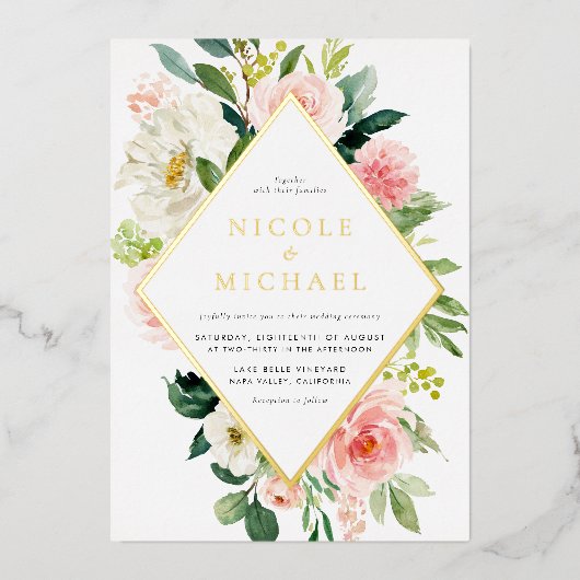 Romantische Blume im Wasserfarbengarten QR Code Ho Folieneinladung (Vorderseite)