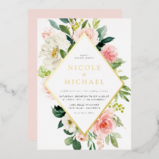 Romantische Blume im Wasserfarbengarten QR Code Ho Folieneinladung (Vorderseite/Rückseite)