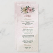 romantische Blume in Rosa und Champagner Menükarte (Vorne/Hinten)