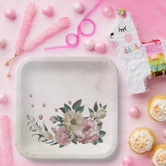 Romantische Blume in Rosa und Champagner Pappteller (Party)