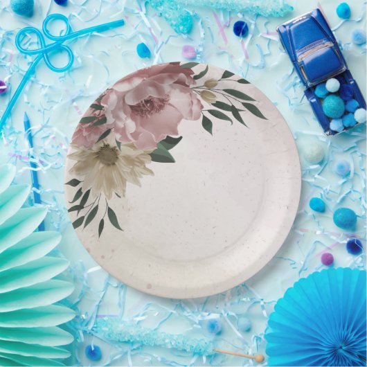 Romantische Blume in Rosa und Champagner Pappteller (Party)