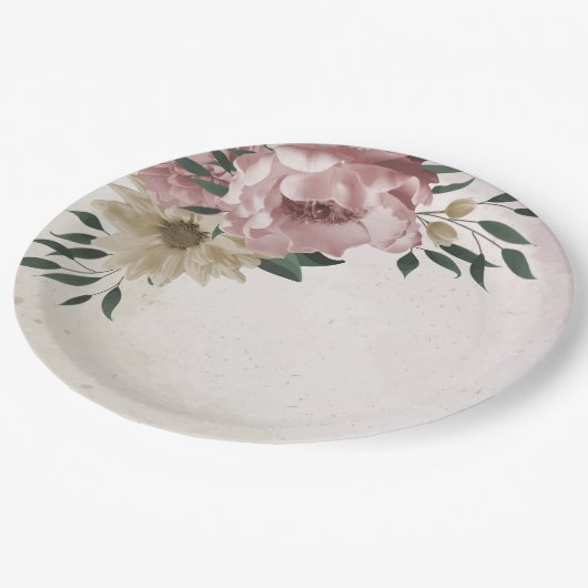 Romantische Blume in Rosa und Champagner Pappteller (Schrägansicht)