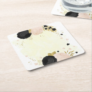 Romantische Blume in Rosa und Schwarz Rechteckiger Pappuntersetzer