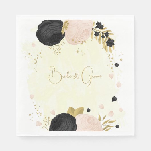 Romantische Blume in Schwarz und Rosa Serviette (Vorderseite)