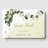 romantische Blume in Weiß und Gold Gästebuch (Vorderseite)