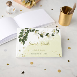 romantische Blume in Weiß und Gold Gästebuch
