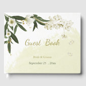 romantische Blume in Weiß und Gold Gästebuch (Vorderseite)