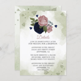 Romantische Blume mit Marinebasis und rosa Grünflä Begleitkarte