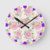 Romantische Blume Muster Runde Wanduhr (Vorderseite)