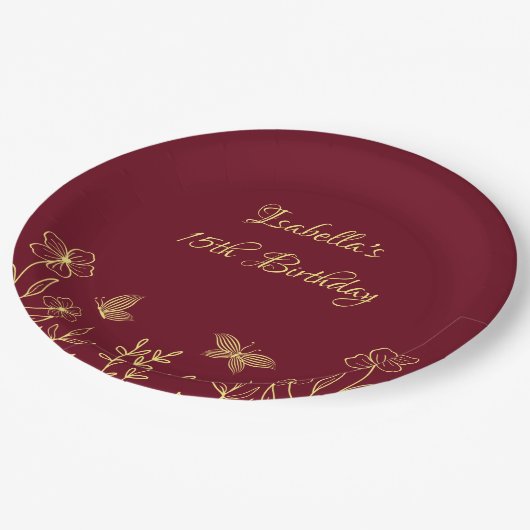 Romantische Blume Pappteller (Schrägansicht)