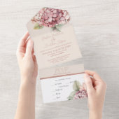 Romantische Blume Pink & Blush Wasserfarbe Hydrang All In One Einladung (Abreißen)