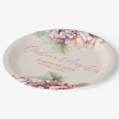 Romantische Blume Pink & Blush Wasserfarbe Hydrang Pappteller (Schrägansicht)