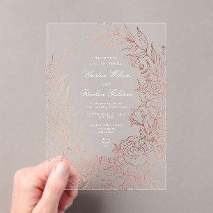 Romantische Blume Roes Gold Wreath Wedding Acryleinladungen