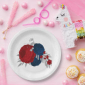 Romantische Blume Rot & Marine Pappteller (Party)