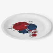 Romantische Blume Rot & Marine Pappteller (Schrägansicht)