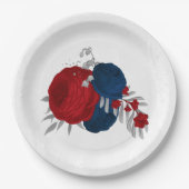 Romantische Blume Rot & Marine Pappteller (Vorderseite)