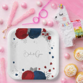 Romantische Blume Rot & Marine Pappteller (Party)