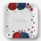 Romantische Blume Rot & Marine Pappteller (Vorderseite)