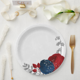 Romantische Blume Rot & Marine Pappteller