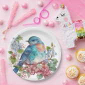 Romantische Blume und Blauvogel Pappteller (Party)