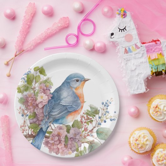 Romantische Blume und Blauvogel Pappteller (Party)