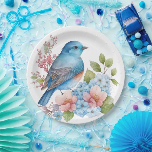 Romantische Blume und Blauvogel Pappteller (Party)