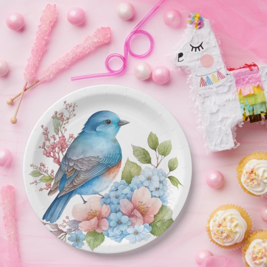 Romantische Blume und Blauvogel Pappteller (Party)