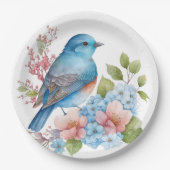Romantische Blume und Blauvogel Pappteller (Vorderseite)