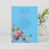 Romantische Blume und Butterfly auf Blue Wedding Einladung (Stehend Vorderseite)