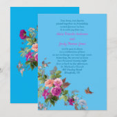 Romantische Blume und Butterfly auf Blue Wedding Einladung (Vorne/Hinten)