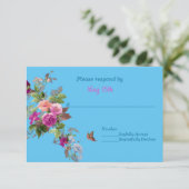 Romantische Blume und Schmetterling auf Blue UAWG RSVP Karte (Stehend Vorderseite)