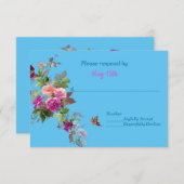 Romantische Blume und Schmetterling auf Blue UAWG RSVP Karte (Vorne/Hinten)