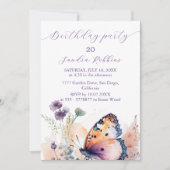 Romantische Blume und Schmetterling Einladung zum  (Vorderseite)