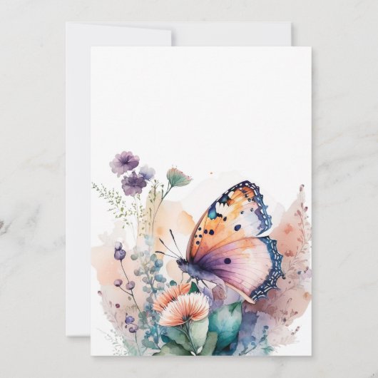 Romantische Blume und Schmetterling Einladung zum  (Rückseite)