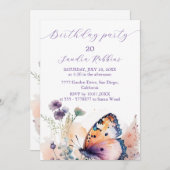 Romantische Blume und Schmetterling Einladung zum  (Vorne/Hinten)