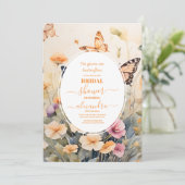 Romantische Blume und Schmetterlinge Brautparty Einladung (Stehend Vorderseite)