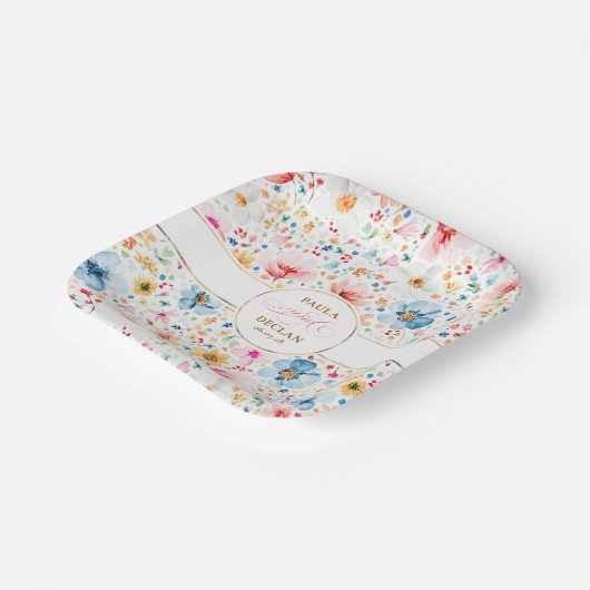 Romantische Blume Wasserfarbe Boho Garden Hochzeit Pappteller (Gewinkelt)