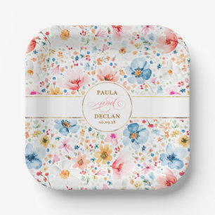 Romantische Blume Wasserfarbe Boho Garden Hochzeit Pappteller