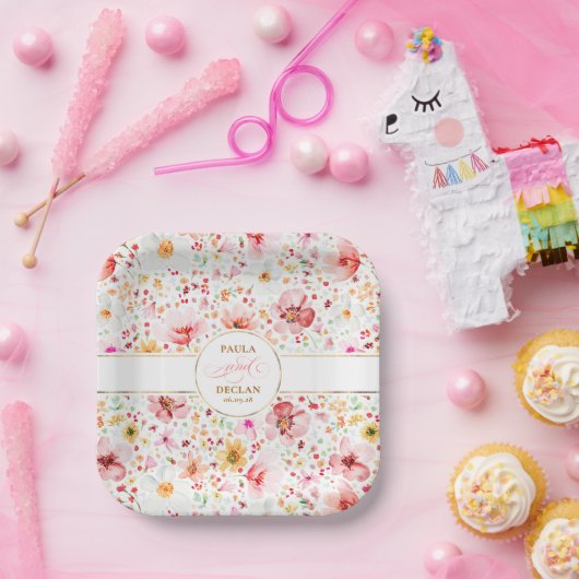 Romantische Blume Wasserfarbe Boho Garden Hochzeit Pappteller (Party)