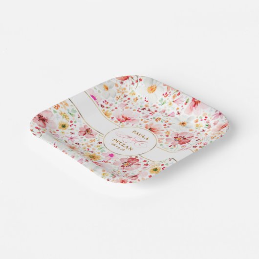 Romantische Blume Wasserfarbe Boho Garden Hochzeit Pappteller (Gewinkelt)