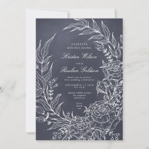 Romantische Blume Wreath Grey Wedding Einladung