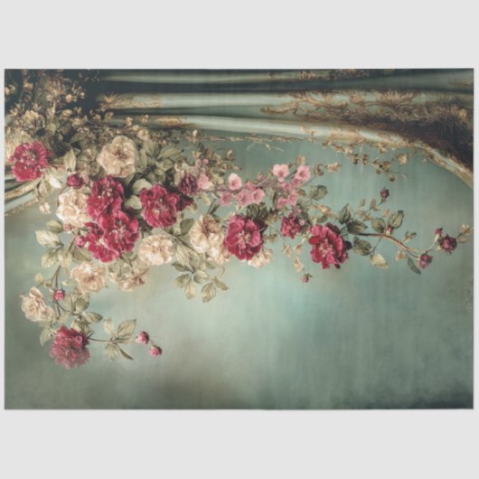 Romantische Blumen & Draperie, Karmesinrot & Salbe Seidenpapier (Vorderseite)